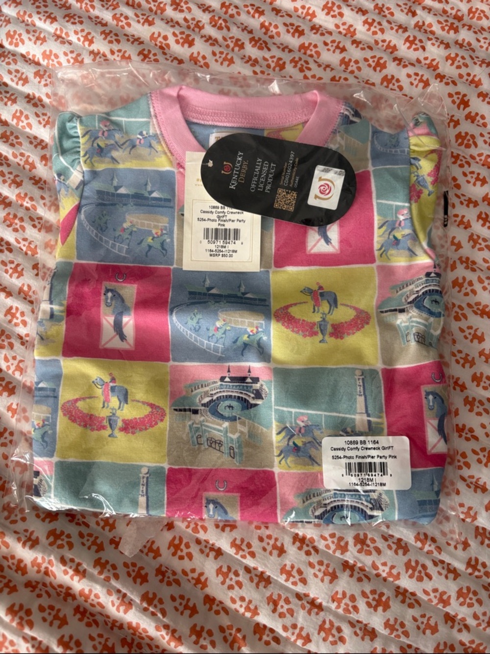 TBBC Kentucky Derby  Pastel Patchwork Carousel Print Top - Pink, Yellow, Blue
